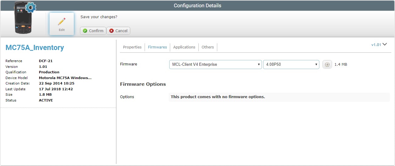 Account Configuration Details Firmwares tab edit_a