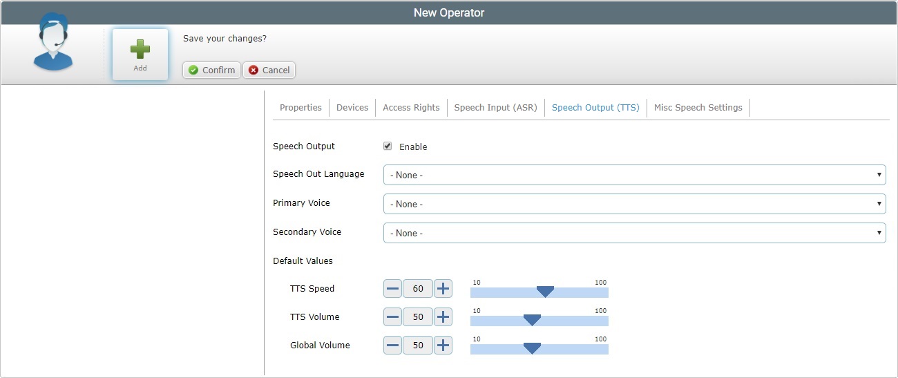 New Operator Speech Out Tab