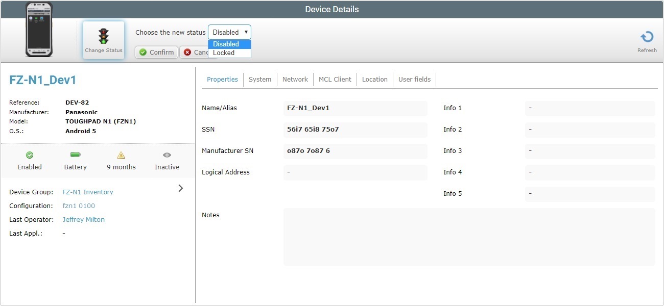 Device Details Page Status Change Edit