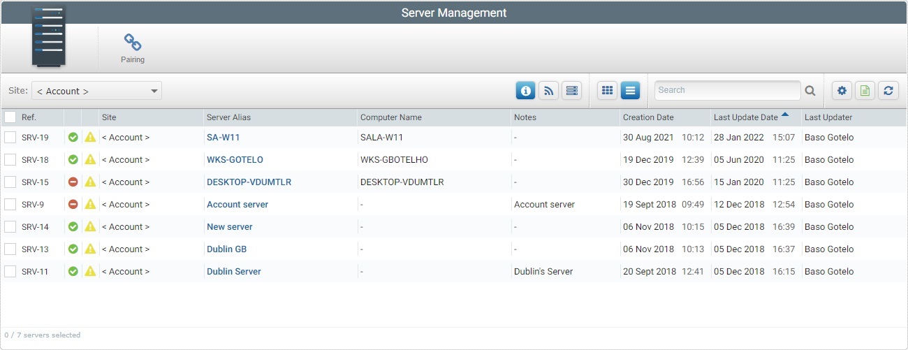 Servers Page List View_Account