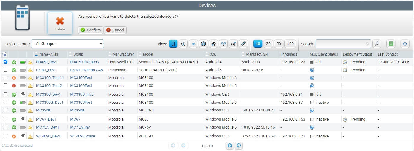 Devices Page Delete Edit