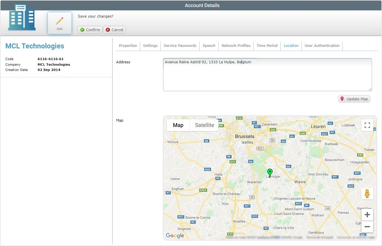 Account Details Location Tab Edit