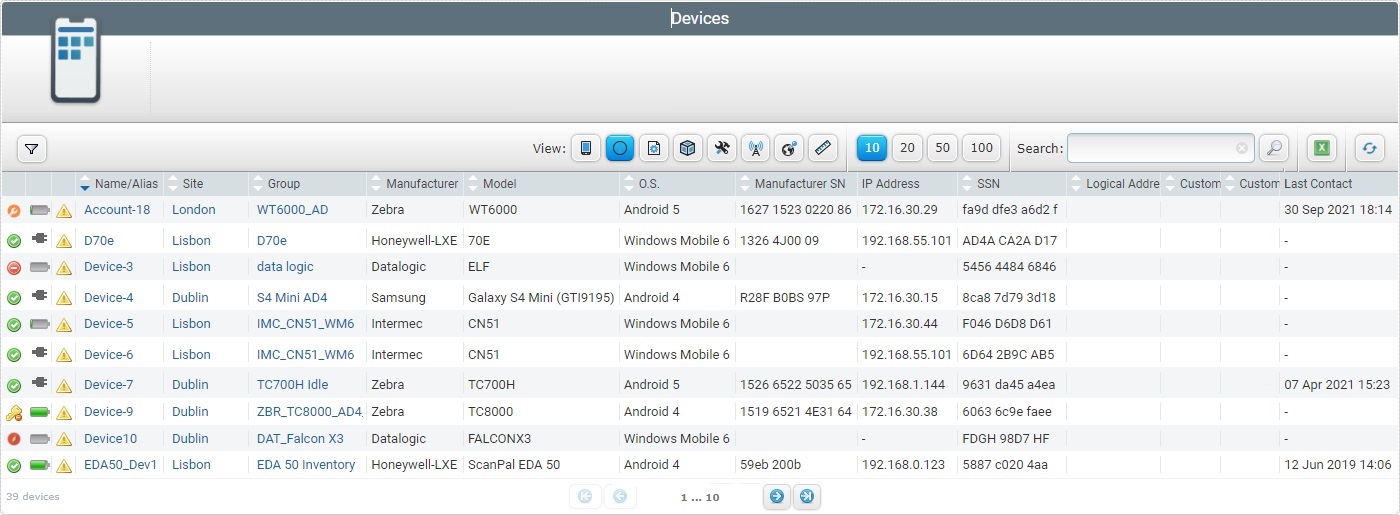 Account Devices page properties view