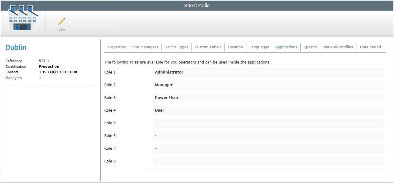 Site Details Applications Tab Read