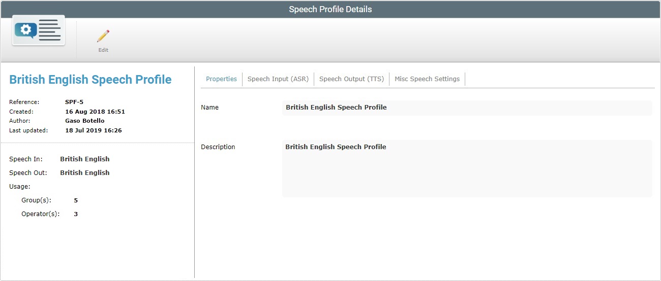 Global Speech Profile details Page