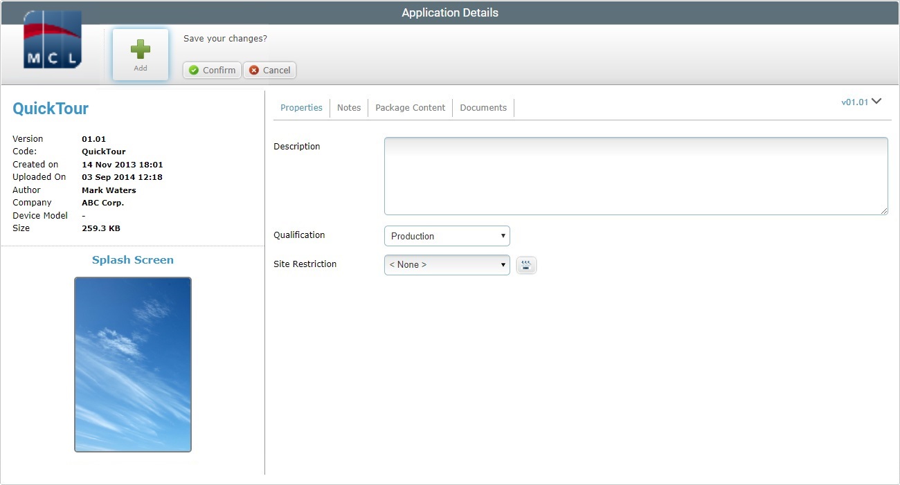 New Application Page &nbsp;Prop Tab