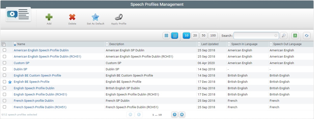 Site Speech Profile Manag Page List