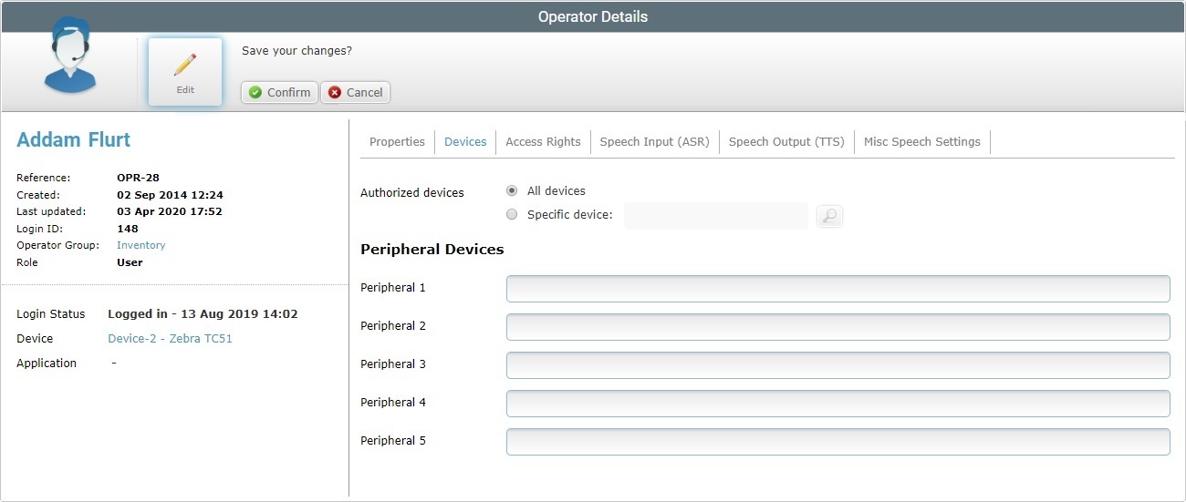 Operator Details Page Devices Tab Edit
