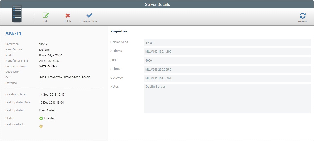Server Details Page1 View Mode