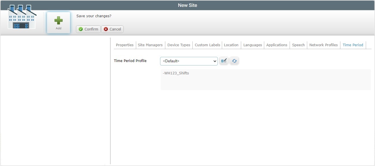 Add Site Time Period tab