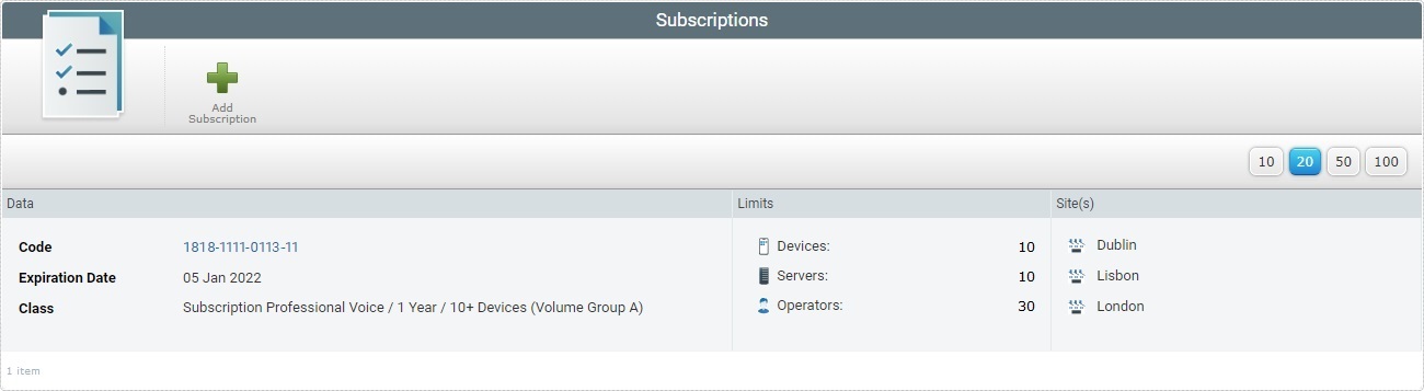Subscription page