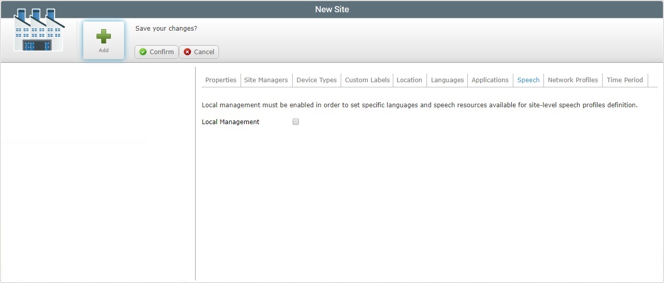 Account New Site Details Speech Tab