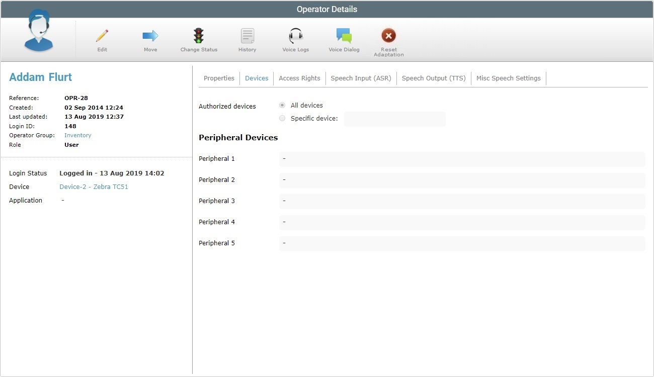 Operator Details Page DevicesTab View