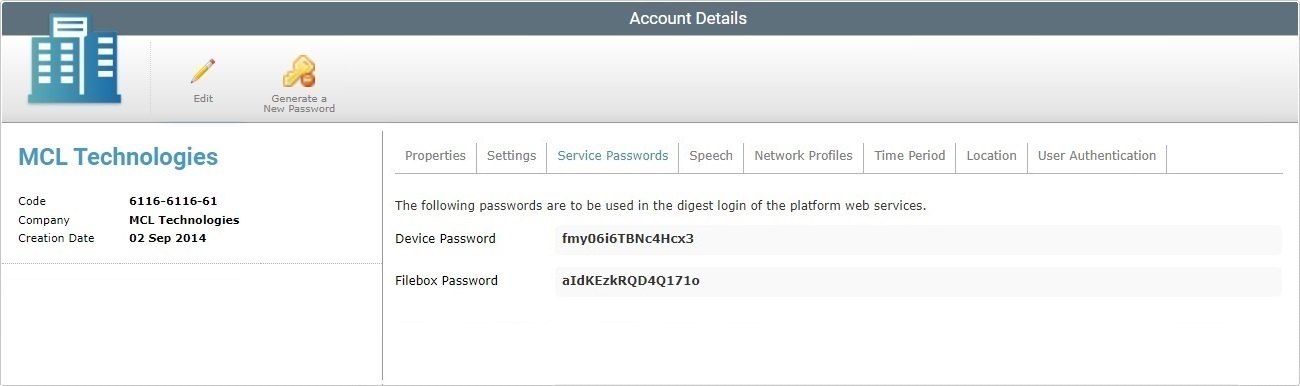 Account Details Serv Passw tab Read