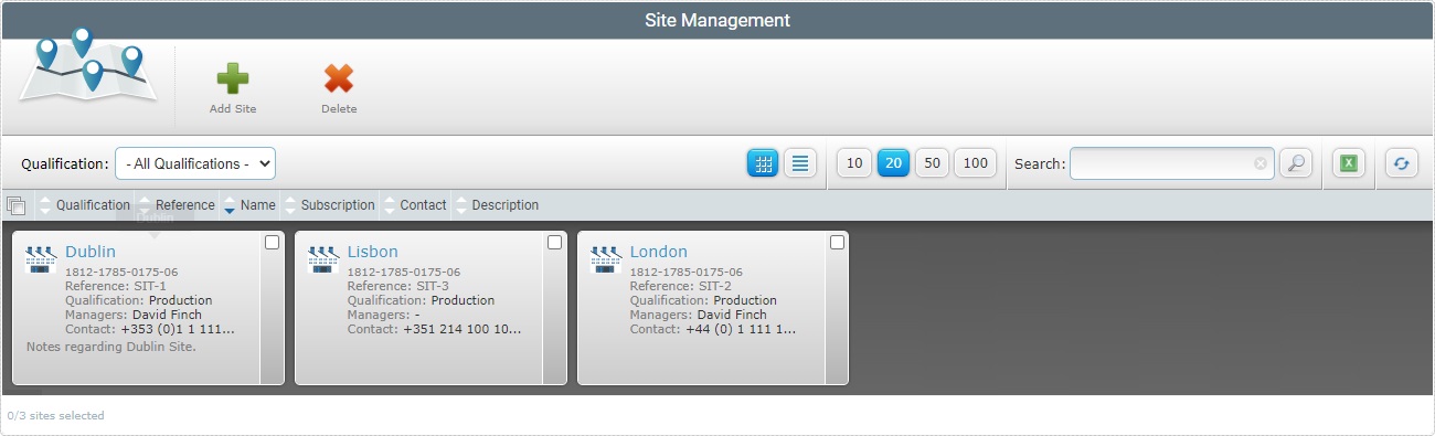Site Management Page