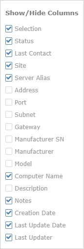 Show_Hide Columns list Servers