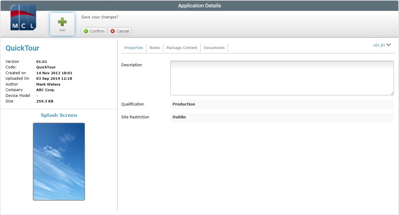 New Application Page Prop Tab_Site