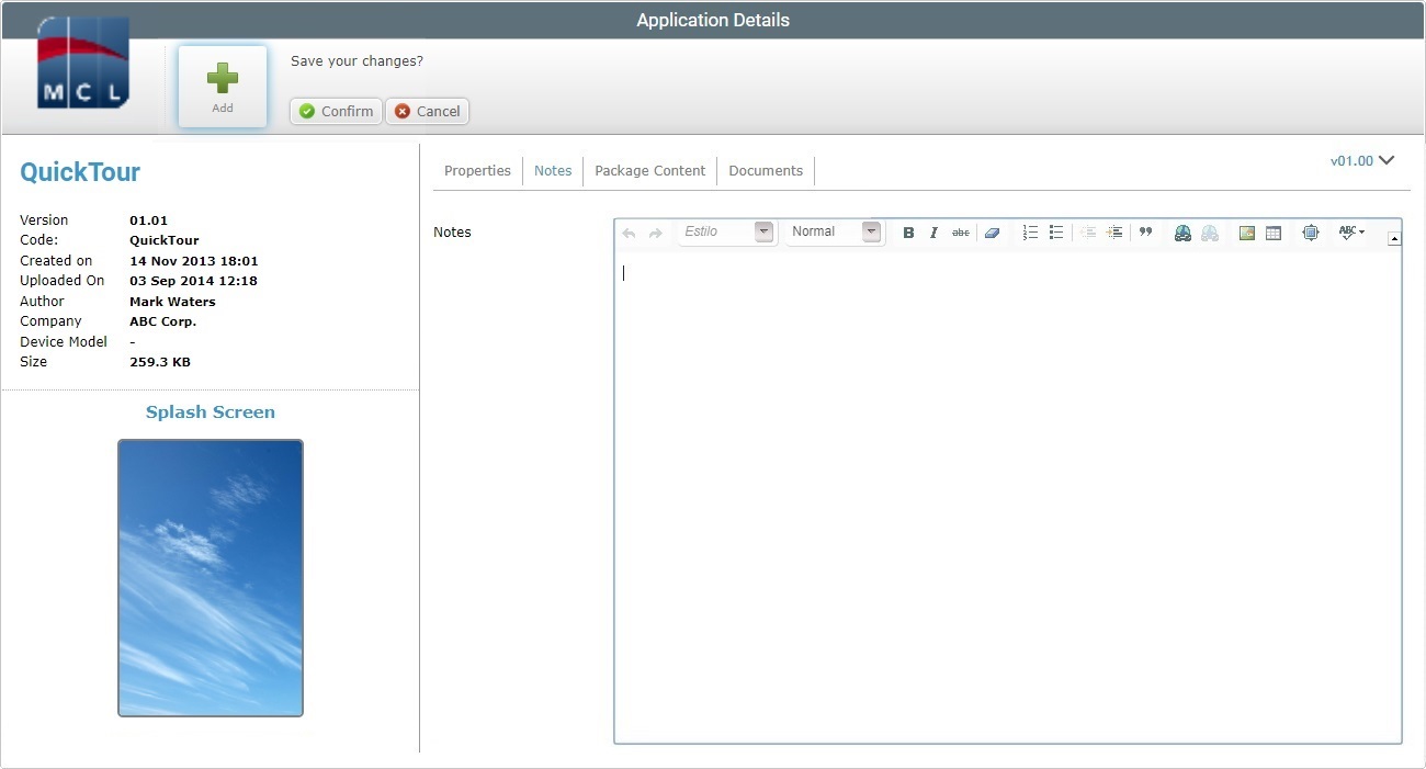 New Application Page Notes Tab