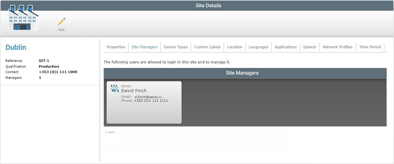 Site Details Managers Tab Read