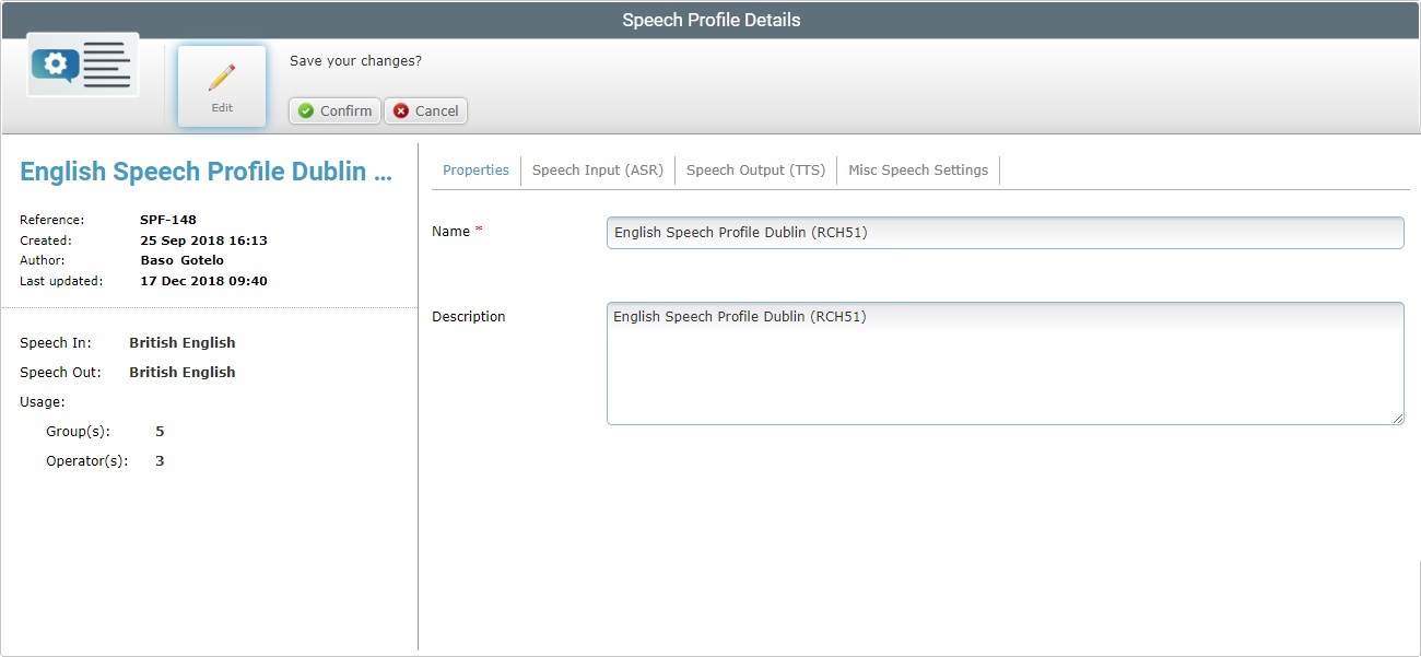 Site Speech Profile Details Prop Tab Edit View
