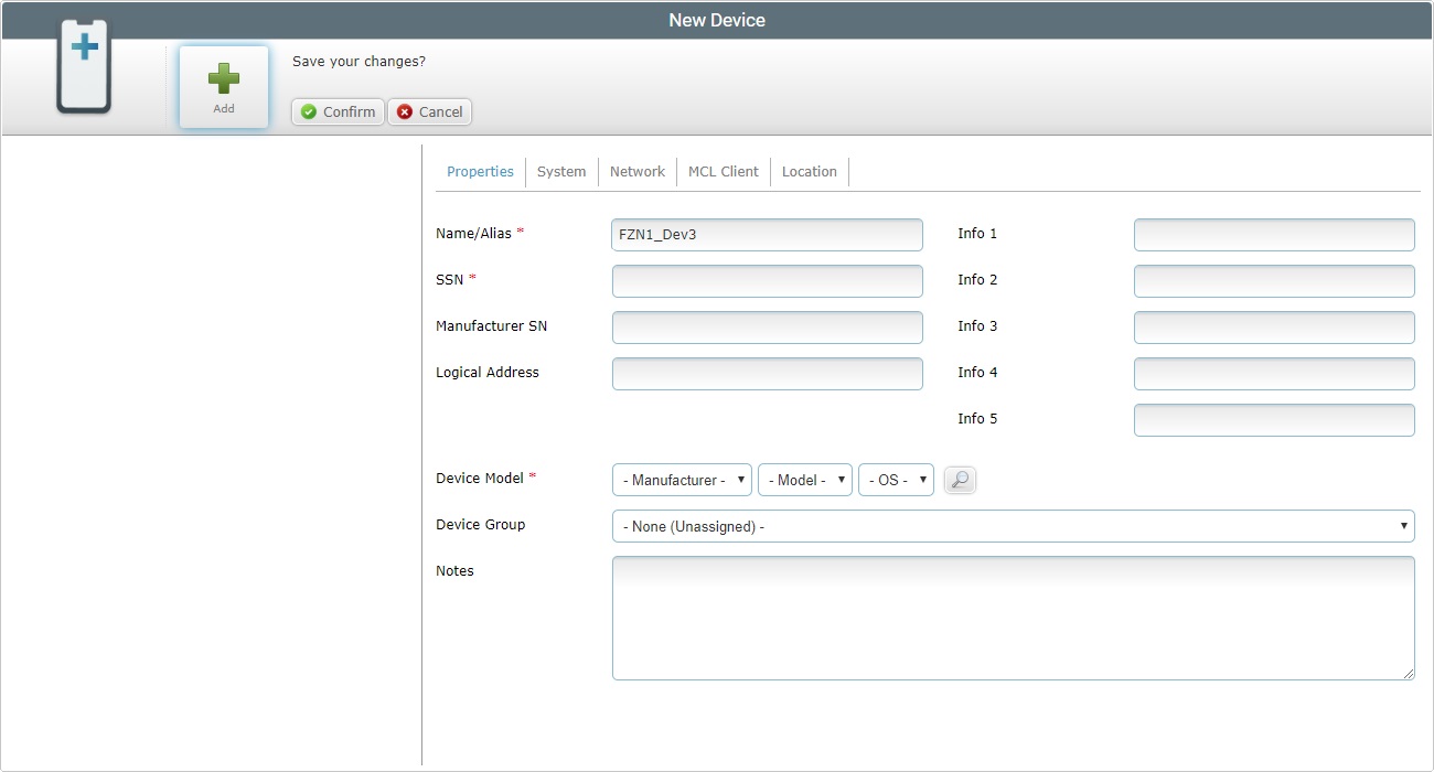 New Device Page Prop. Tab