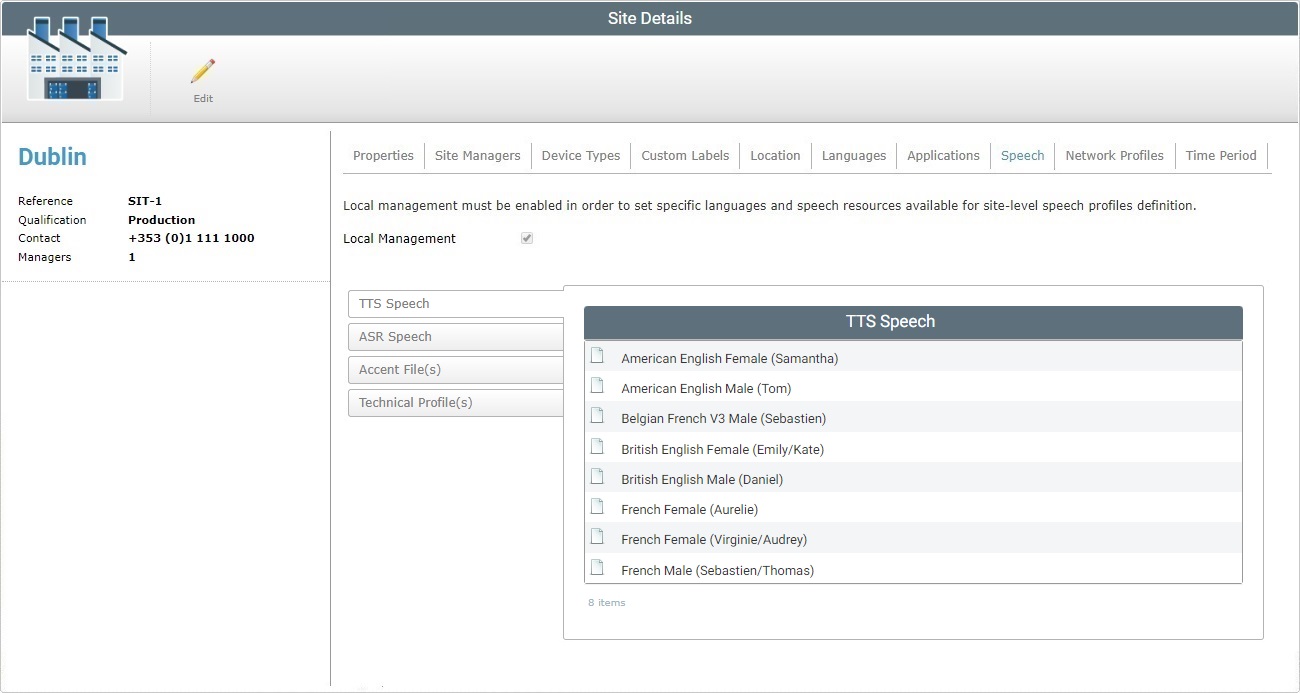 Site Details Voice Tab Read