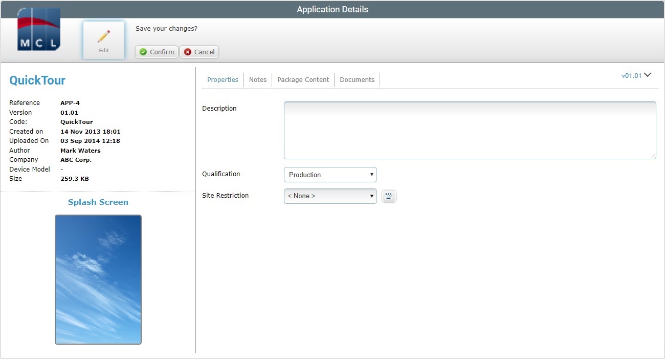 Application Details Page Prop Tab Edit