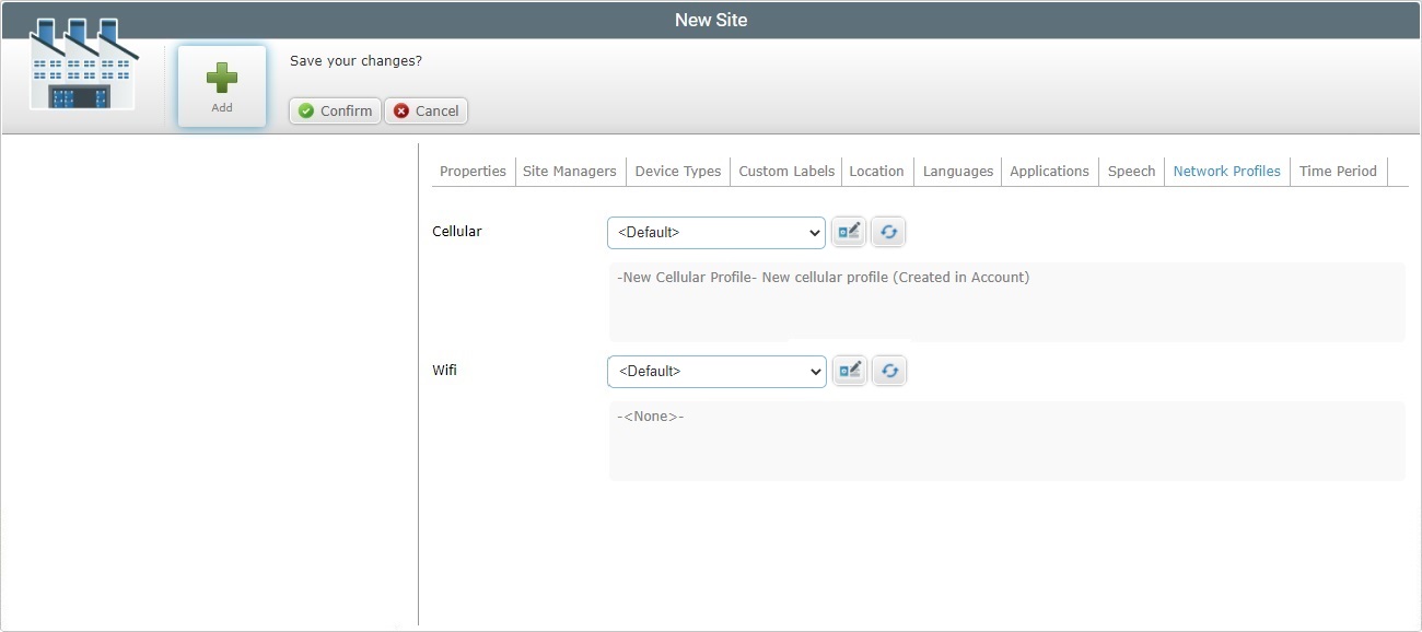 Add Site Network Profiles Tab Edit