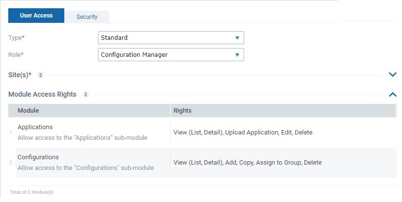 User Access Tab_Config Man. Access Rights