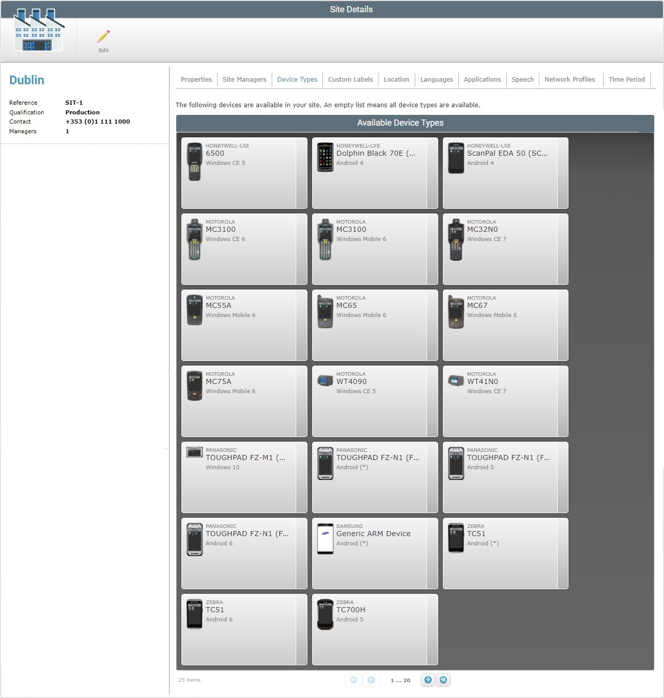 Site Details Dev Types Tab Read